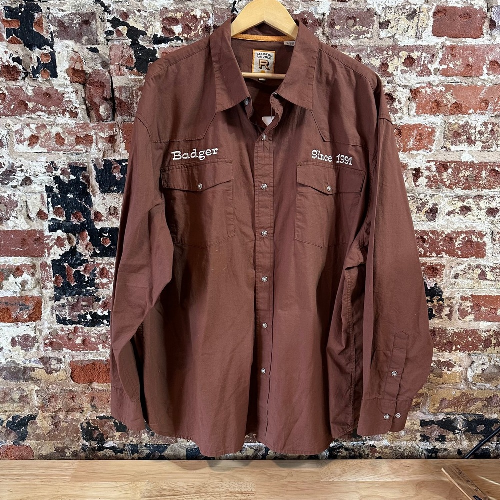Resistol Pearl Snap Shirt Long Sleeve Western Brown Longhorn Badger Mens 3XL